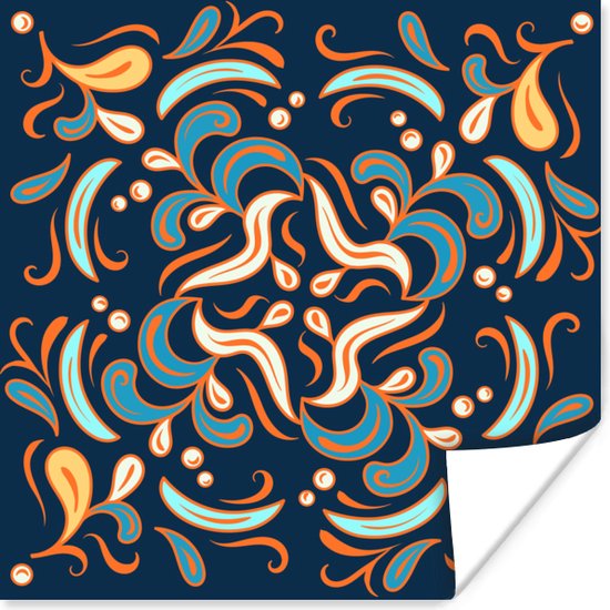 Abstract en patroon met takken en bladeren op een donkerblauwe achtergrond 30x30 cm - Foto print op Poster (wanddecoratie woonkamer / slaapkamer)