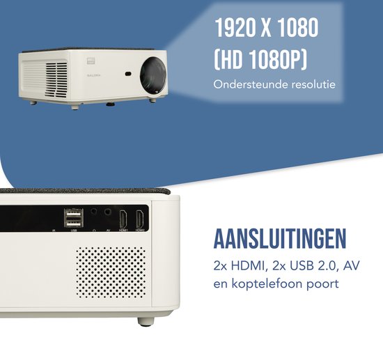 Salora 51BFM3850 - Beamer - Projector - 320 ANSI lumens - LED 1920x1080 - Wit - Screen Mirroring