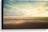 WallClassics - Canvas  - Vogels vliegend over de Zee en het Strand - 60x40 cm Foto op Canvas Schilderij (Wanddecoratie op Canvas)