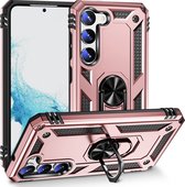 Mobigear Hoesje geschikt voor Samsung Galaxy S23 Telefoonhoesje Hardcase | Mobigear Armor Ring Backcover Shockproof met Ringhouder | Schokbestendig Galaxy S23 Telefoonhoesje | Anti Shock Proof - Roségoud