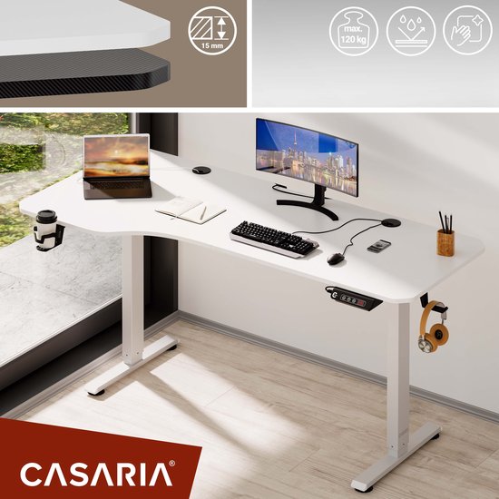 Casaria Zit Sta Bureau – Hoogte Verstelbaar Elektrisch - 160x75cm Wit - Casaria