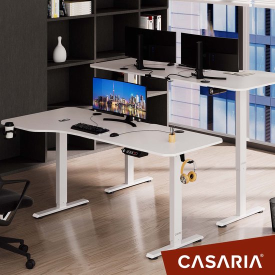 Casaria Zit Sta Bureau – Hoogte Verstelbaar Elektrisch - 160x75cm Wit - Casaria
