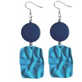 Zilveren oorhangers-Hout-Blauw-Satijn-Charme Bijoux