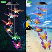 Vlinder windgong  - prachtige set van Vlinder die s 'avonds een mooie licht effect geeft- Tuinverlichting zonne-energie lamp