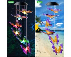 Vlinder windgong  - prachtige set van Vlinder die s 'avonds een mooie licht effect geeft- Tuinverlichting zonne-energie lamp