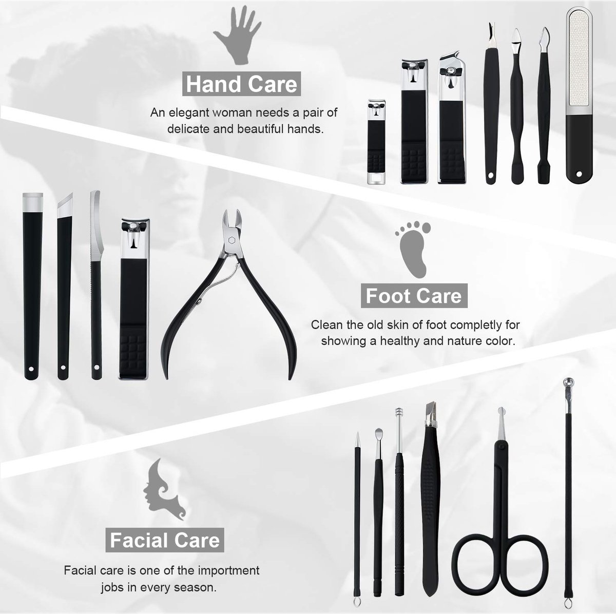 Kit Manucure Argenté Avec Pochette - Lime Et Coupe-ongles Inclus