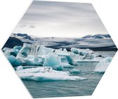 WallClassics - PVC Schuimplaat Hexagon  - IJsblokken in het Water in Landschap - 70x60.9 cm Foto op Hexagon (Met Ophangsysteem)