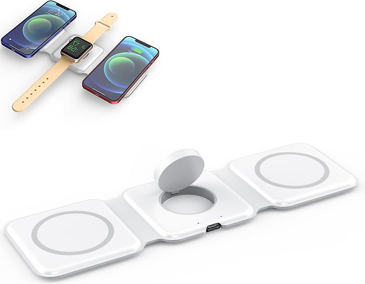 iBello draadloze oplader multifunctionele draadloze oplaadstandaard voor iPhone, iWatch & AirPods - 3 in 1 - Wit