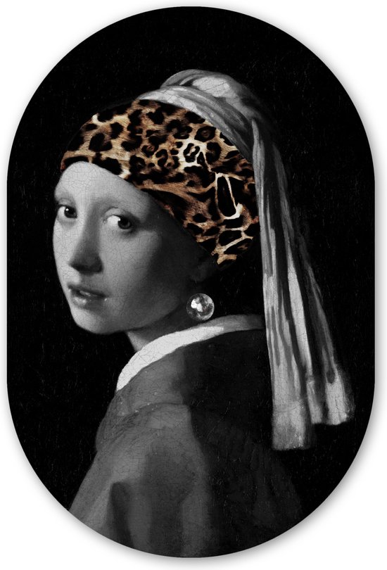 Muurovaal - Kunststof Wanddecoratie - Ovalen Schilderij - Het meisje met de parel - Johannes Vermeer - Panterprint - 40x60 cm - Ovale spiegel vorm op kunststof