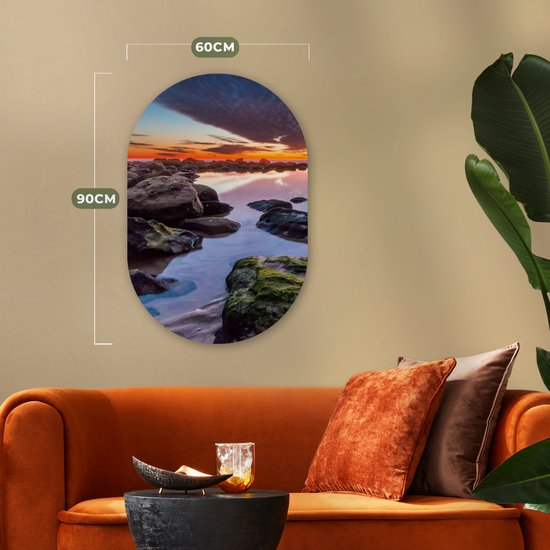 Wall Oval - Décoration murale Plastique - Peinture Ovale - Roches - Water - Nature - 60x90 cm - Forme miroir ovale sur plastique