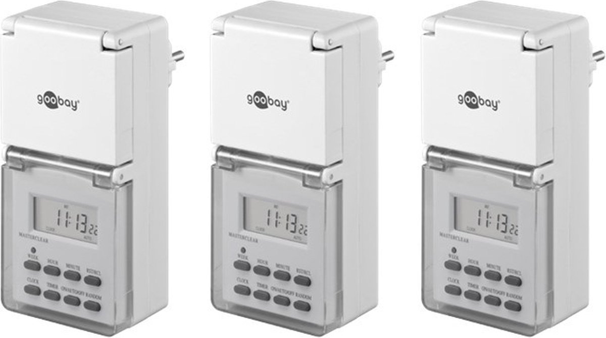Goobay tijdschakelklok set van 3 stuks - digitaal (10 programma's per week) - voor buiten (IP44) / wit