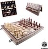 Afbeelding van het spelletje 2-in-1 Bordspel - 39 cm - Magnetisch - Schaakbord - Dambord - Backgammon - Schaakspel - Schaakset - Schaken - Dammen - Met Schaakstukken - Chess - Hout - Opklapbaar