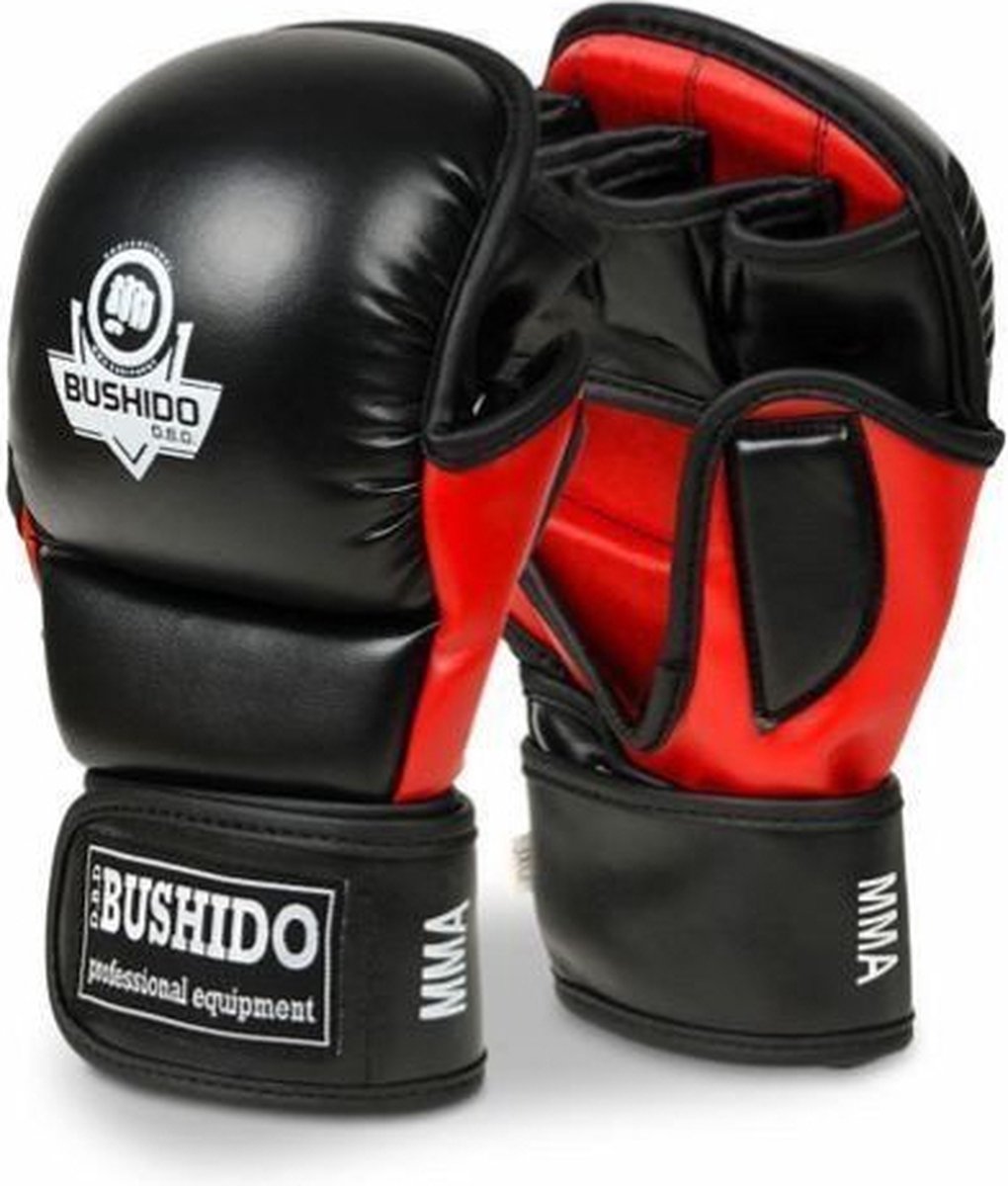 DBX Bushido - MMA Gloves - MMA Handschoenen - Synthetic Leather -Zwaart, Rood - Maat L/XL