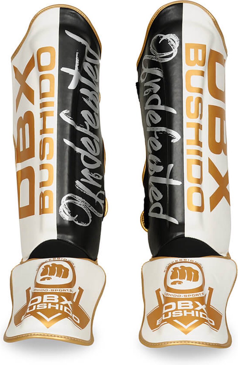 DBX Bushido - Undefeated Editon - Shin Guards - Scheenbeschermers - Zwart, Wit, Goud - Maat L