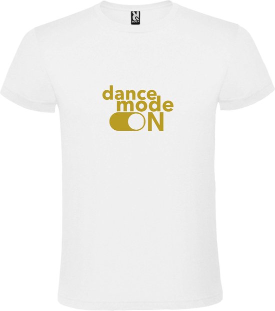 Wit T-Shirt met “ Dance Mode On “ afbeelding Goud Size XXXXXL