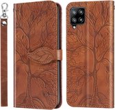 Voor Samsung Galaxy A12 Life of Tree Embossing Pattern Horizontale Flip lederen tas met houder & kaartsleuf & portemonnee & fotolijst & lanyard (bruin)