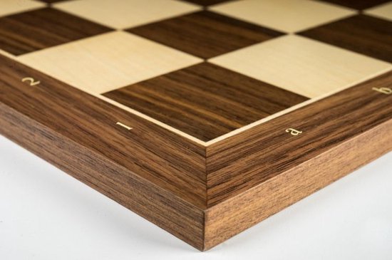 Thumbnail van een extra afbeelding van het spel Luxe schaakbord walnoot en esdoorn 50 cm - veldmaat 55 mm - maat 6