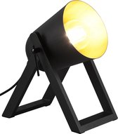LED Tafellamp - Tafelverlichting - Trion Maryla - E27 Fitting - Rond - Mat Zwart/Goud - Hout
