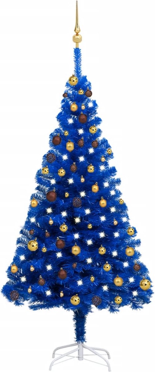 Prolenta Premium - Kunstkerstboom met LED's en kerstballen 180 cm PVC blauw