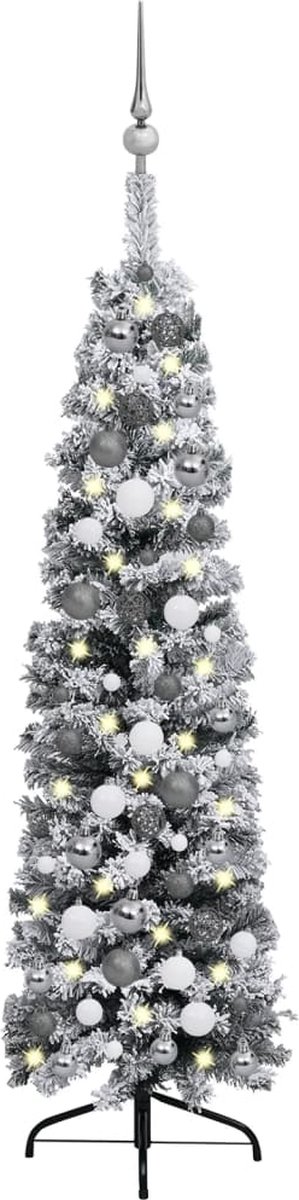 Prolenta Premium - Kerstboom met LED's, kerstballen en sneeuw smal 120 cm groen