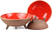 Handgemaakte rood ovenbestendige keramiek serveerschalen 3dlg kommenset aardewerk