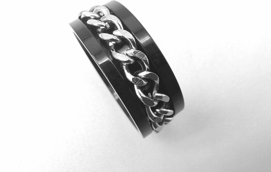 RVS - zwart - stress - ringen - maat 18 zilver ketting schakel in het midden die je mee kan draaien ( Anti stress ringen )