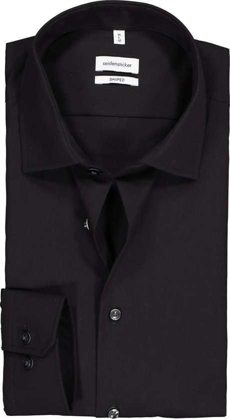 Seidensticker shaped fit overhemd - mouwlengte 7 - zwart - Strijkvrij - Boordmaat: 41