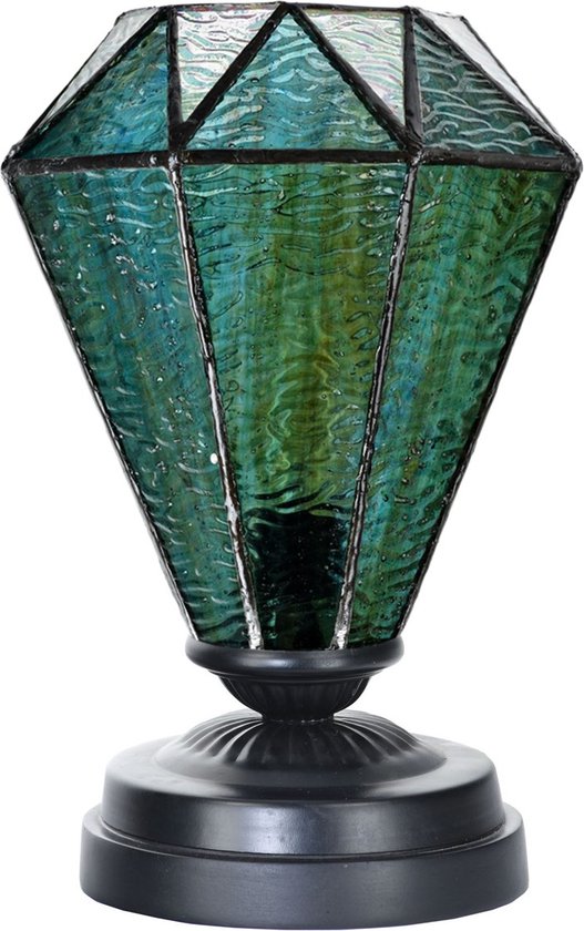 Art Deco Trade - Tiffany lage tafellamp zwart met Arata Green