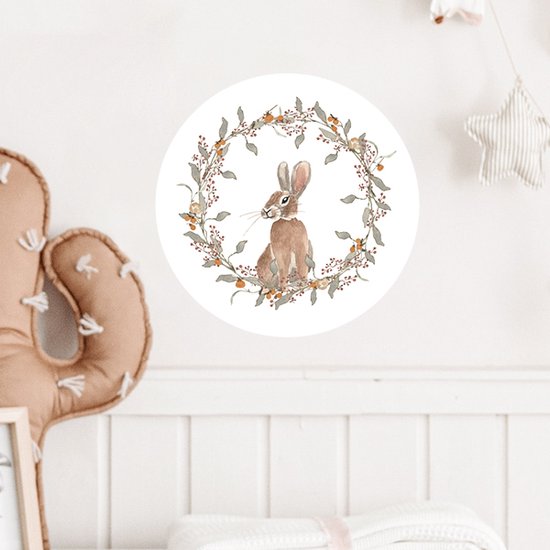 Muurcirkel konijn - Ø 25 cm - wit - bosdieren - dieren - Muurcirkel binnen - Wanddecoratie - Forex - Babykamer en kinderkamer
