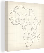Canvas Schilderij Kaart van Afrika schets - 20x20 cm - Wanddecoratie