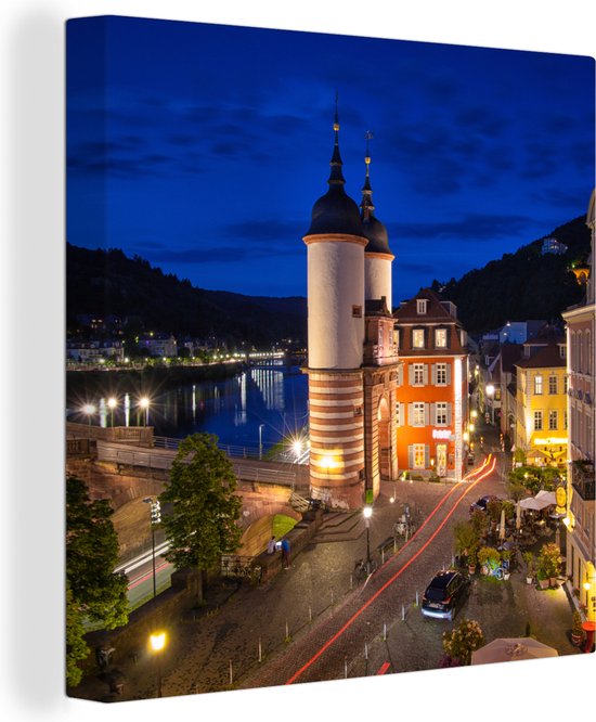 Tableau sur toile Ville allemande d'Heidelberg le soir - 50x50 cm - Décoration murale