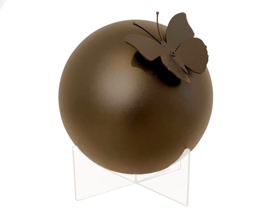 Urne à bille en acier inoxydable avec papillon - revêtement bronze - 100 mm - base incluse