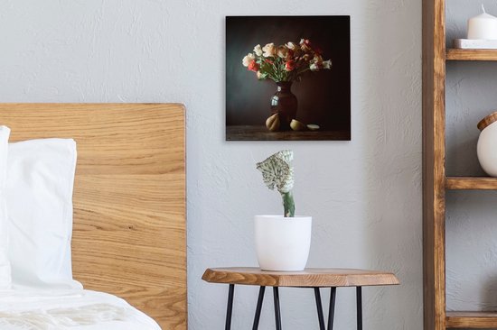 Canvas schilderij 20x20 cm - Wanddecoratie Bloemen - Rozen - Stilleven - Muurdecoratie woonkamer - Slaapkamer decoratie - Kamer accessoires - Schilderijen op canvas