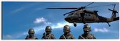 WallClassics - Dibond - Rij Soldaten bij Legerhelikopter - 60x20 cm Foto op Aluminium (Met Ophangsysteem)