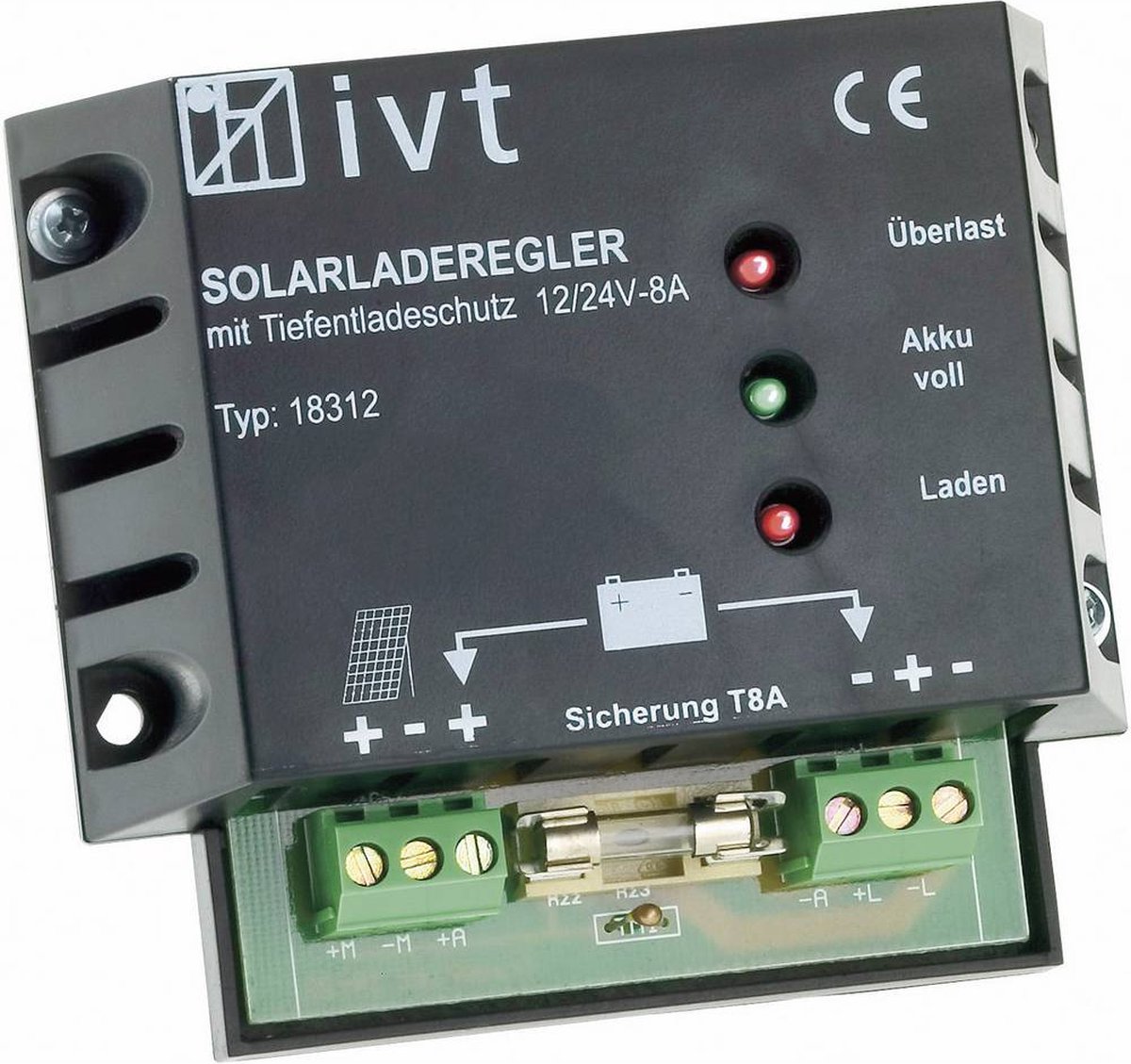 IVT Shunt Solar laadregelaar PWM 12 V, 24 V 8 A