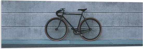 WallClassics - Verre acrylique - Vélo noir sur bâtiment gris - Photo 120 x 40 cm sur verre acrylique (avec système de suspension)
