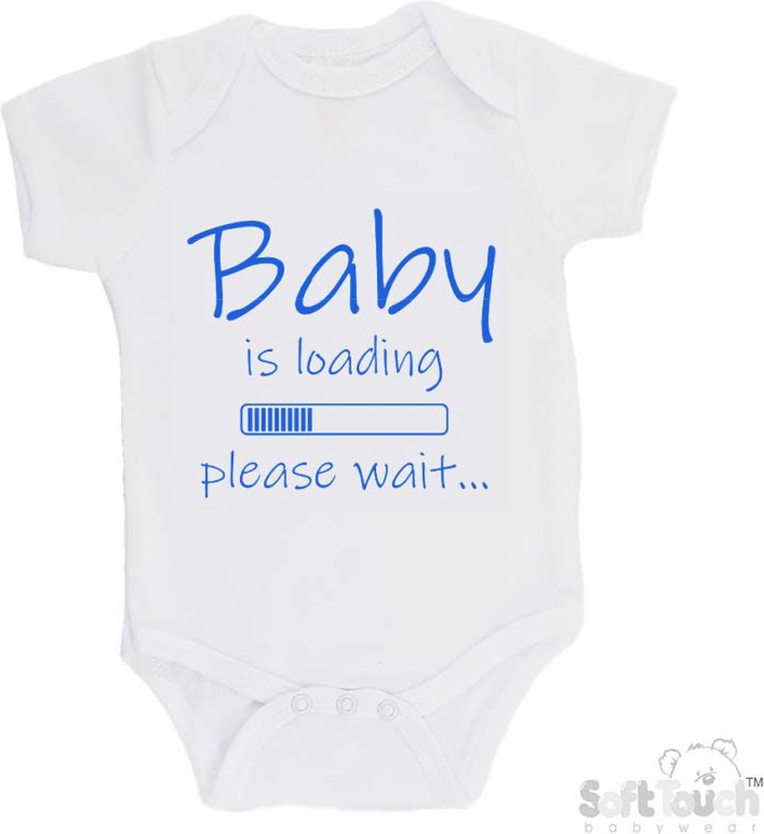100% katoenen Romper "Baby is loading please wait..." Jongens Katoen Wit/blauw Maat 56/62