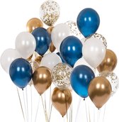 Partizzle 50x Wit Goud en Blauw Latex Ballonnen - Papieren Confetti - Ballonnenboog Versiering - Verjaardag Abraham Sarah - Bruiloft Decoratie - Nieuwjaar / Oud en Nieuw 2023 - Helium Geschikt