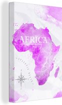 Canvas Wereldkaart - 60x90 - Wanddecoratie Wereldkaart - Roze - Afrika