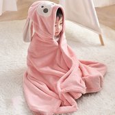 Baby Badhanddoek met hoodie – Konijn - Roze – 65 x 135 cm