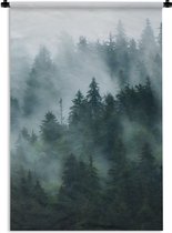 Wandkleed - Natuur - Bomen - Bos - Mist - Landschap - Katoen - Wanddoek - Woondecoratie - Slaapkamer - Tapestry - Wandtapijt - 90x135 cm - Muurkleed - Wandkleden voor binnen - Muurdecoratie - Wandkleden