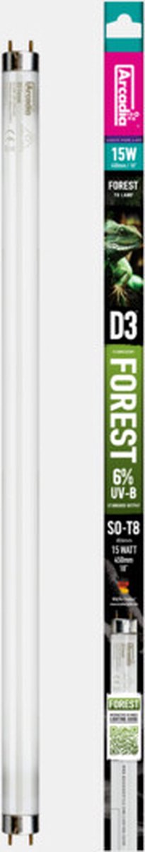 Arcadia D3 Forest T8 lamp 6% UVB 45cm 15W voor bosbewonende reptielen