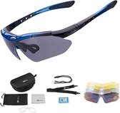 Rockbros Fietsbril - Gepolariseerde Sportbril Set - 5 Verwisselbare Lenzen - UV-Schutzbeschichtung - Blauw