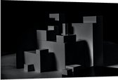 Dibond - Opgestapelde Balken en Blokken in Donkere Omgeving - 120x80 cm Foto op Aluminium (Wanddecoratie van metaal)