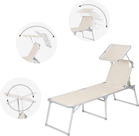 MIRA Home - Ligbed - Tuin - Zonnebed - Tuinstoel - Zonnescherm - Beige