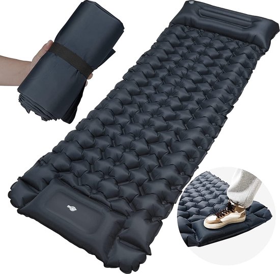 Foto: Camping isomat opblaasbaar luchtmatras camping klein verpakkingsformaat slaapmat voor buiten ultralicht zeer resistent waterdicht en antislip