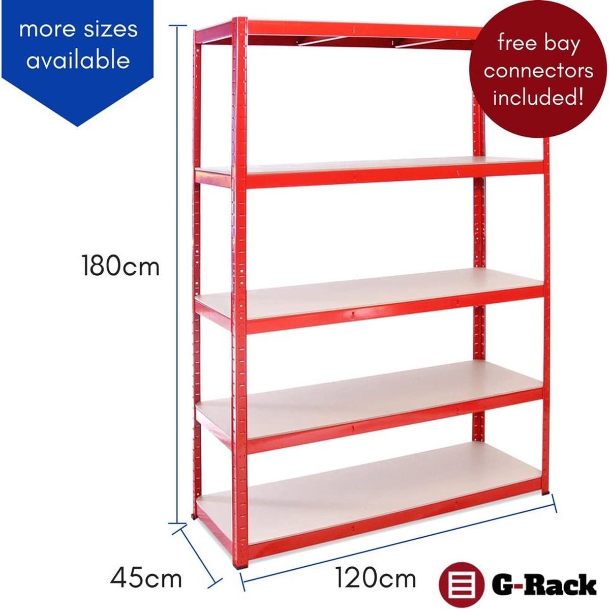 G-Rack rekken voor zwaar gebruik, 1 rode opslagplank 5 vakken - voor ...