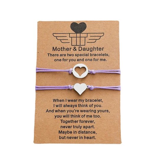 Bracelets d'amitié pour 2 avec Hartjes - Mère et fille - Bracelets violets - Bracelet BFF sur carte-cadeau - Pax Amare