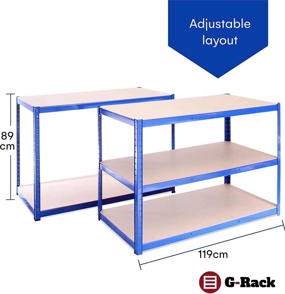 GRack® Zware rek, 1 blauwe plank, 5 vakken voor kelder, werkplaats