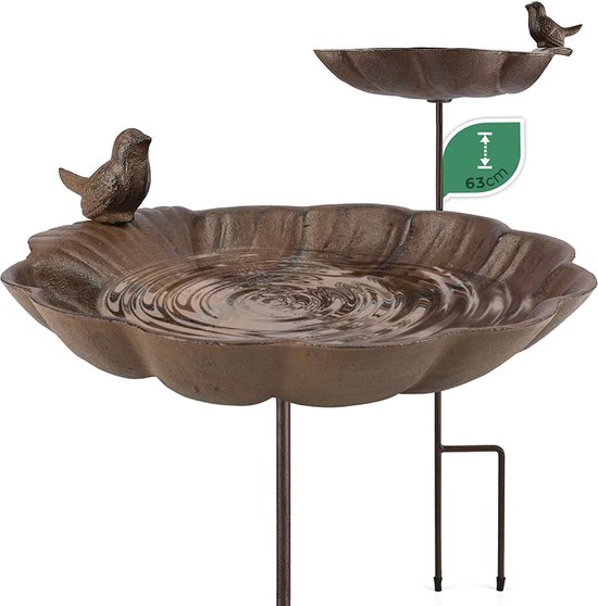 Wildlife Friend® Staand Vogelbad, vorstbestendig gietijzer, 63cm hoog, groot waterbakje, ideaal voor tuinen